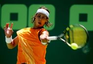 Rafael Nadal hits a forehand during Miami Open 2005 final
